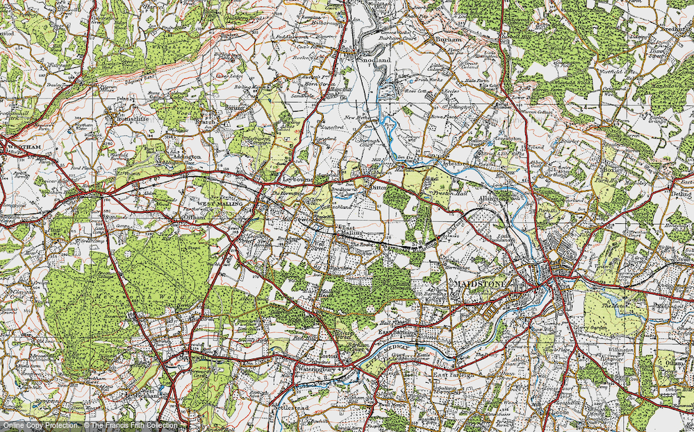 Old Map of Historic Map covering Bradbourne Ho in 1920