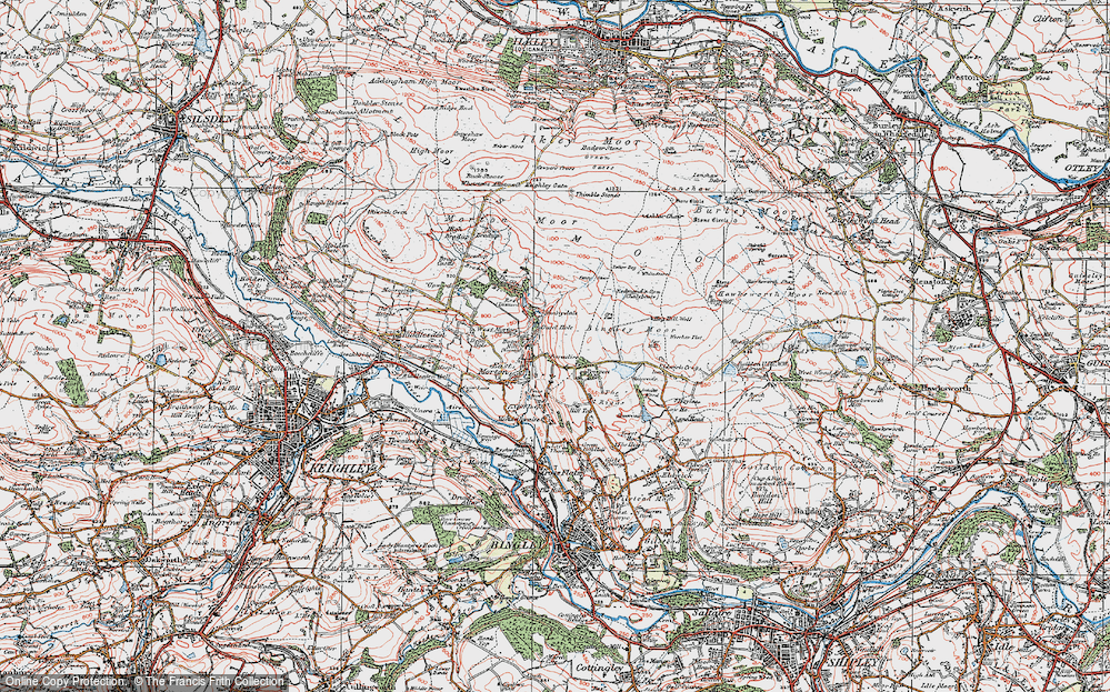 Old Map of Historic Map covering Bingley Moor in 1925