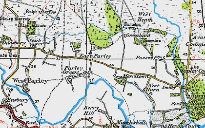 Old map of East Parley in 1919