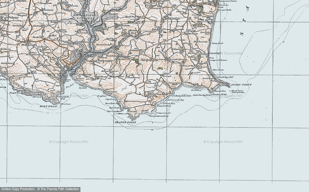 Old Map of Historic Map covering Lannacombe Bay in 1919