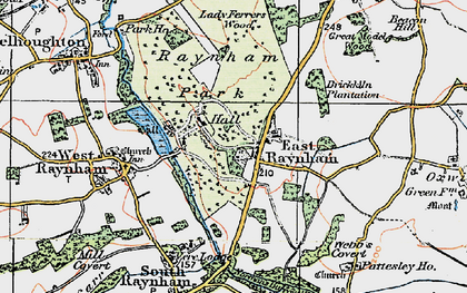 Old map of East Raynham in 1921