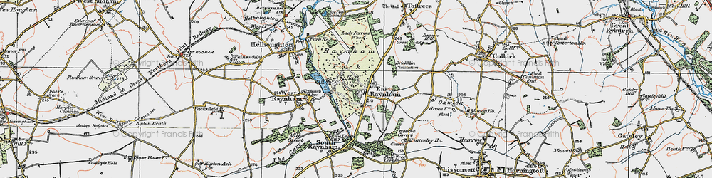 Old map of East Raynham in 1921