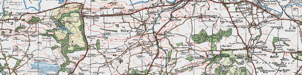 Old map of East Rigton in 1925