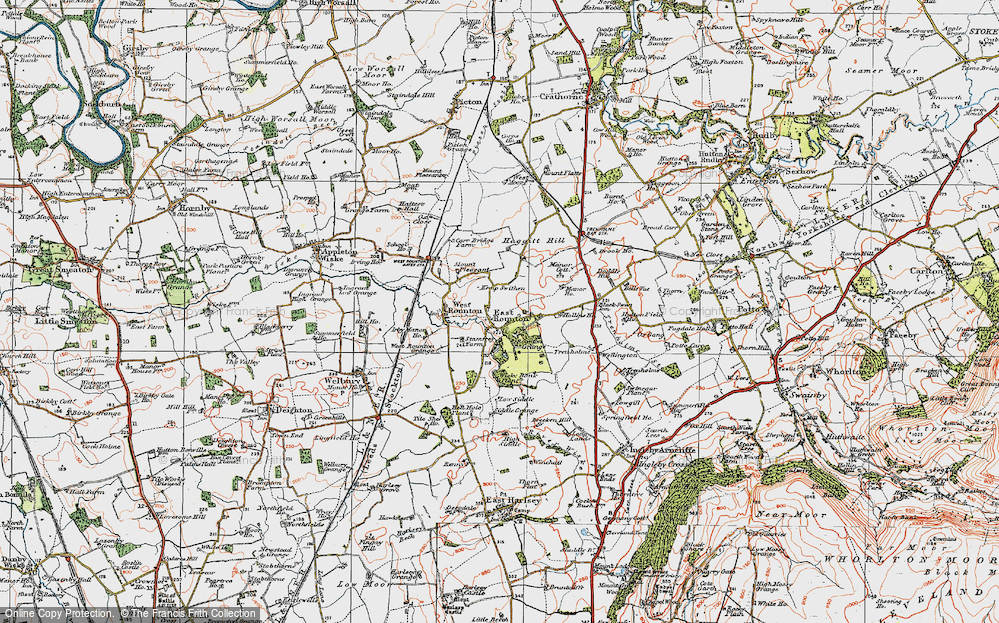 Old Map of Historic Map covering Wiske Bank Plantn in 1925