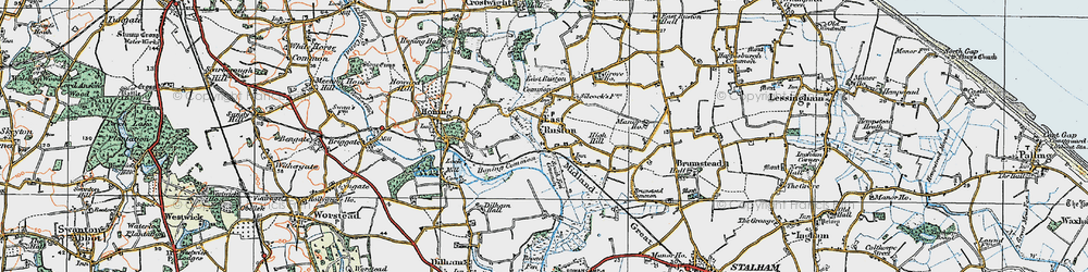 Old map of East Ruston in 1922