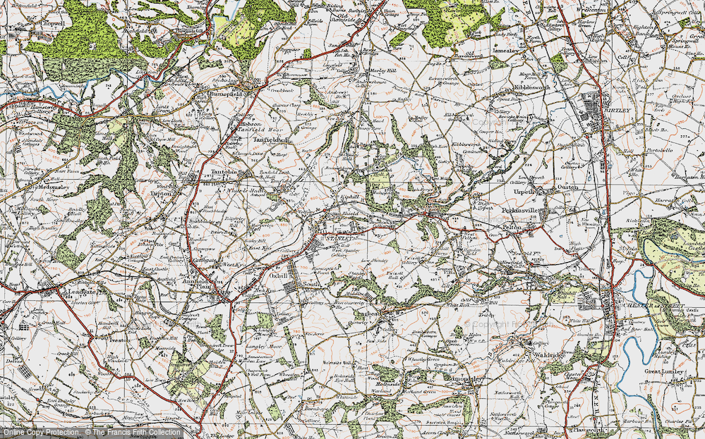 Old Map of Historic Map covering Beamish Burn in 1925