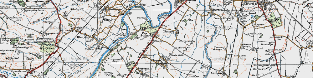 Old map of East Stoke in 1921