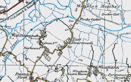 Old map of East Stourmouth in 1920