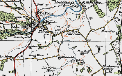 Old map of East Thirston in 1925