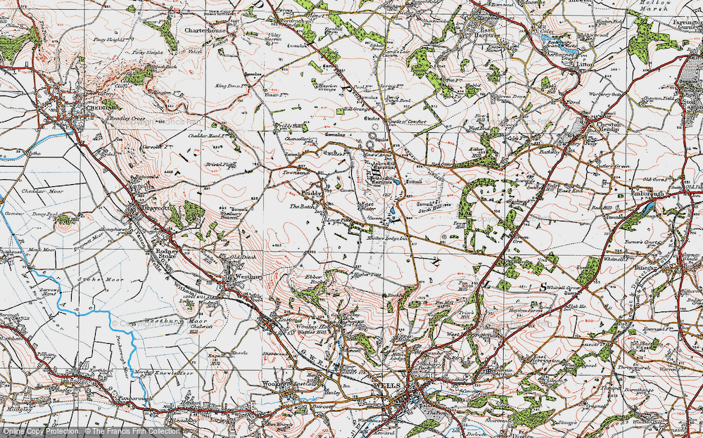 Old Map of Historic Map covering Priddy Nine Barrows in 1919