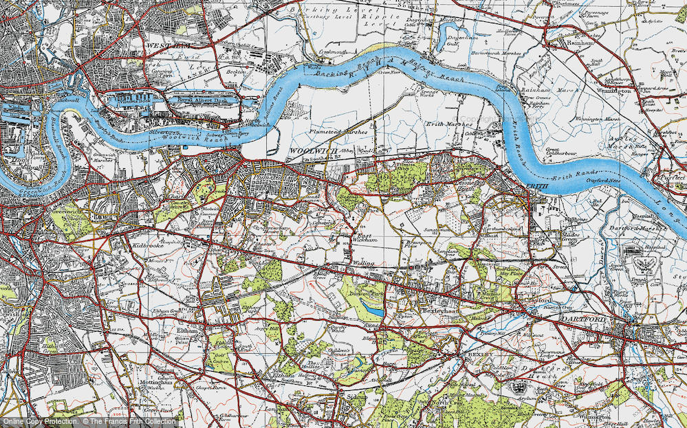 Old Map of Historic Map covering Bostall Woods in 1920