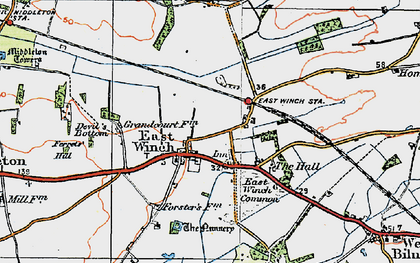 Old map of East Winch in 1921