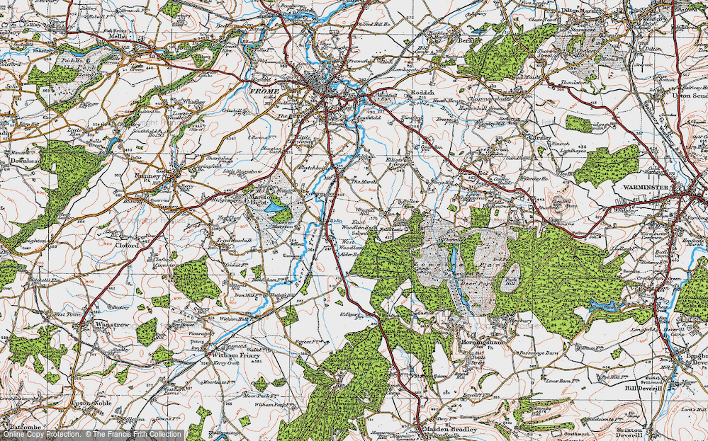 Old Map of Historic Map covering Wraxall Hill in 1919