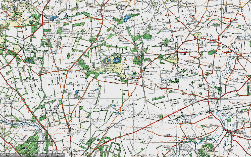 Old Map of Historic Map covering Wretham Belt in 1920