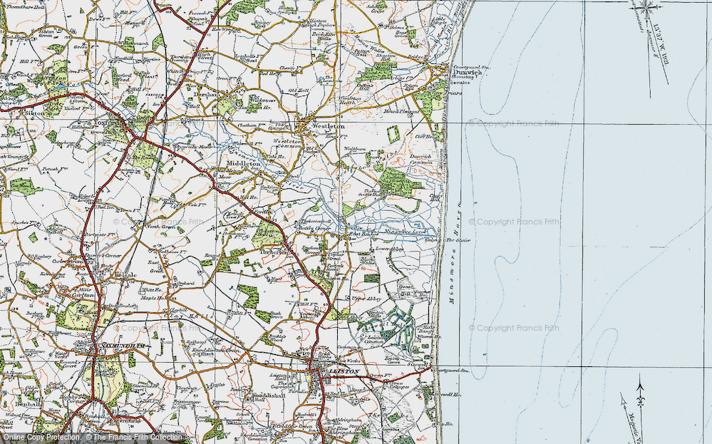 Old Map of Historic Map covering Westleton Walks in 1921