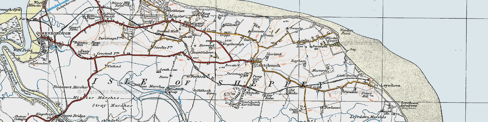 Old map of Isle of Sheppey in 1921