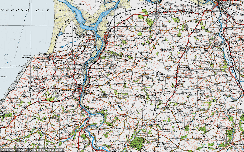 Old Map of Historic Map covering Bradavin in 1919