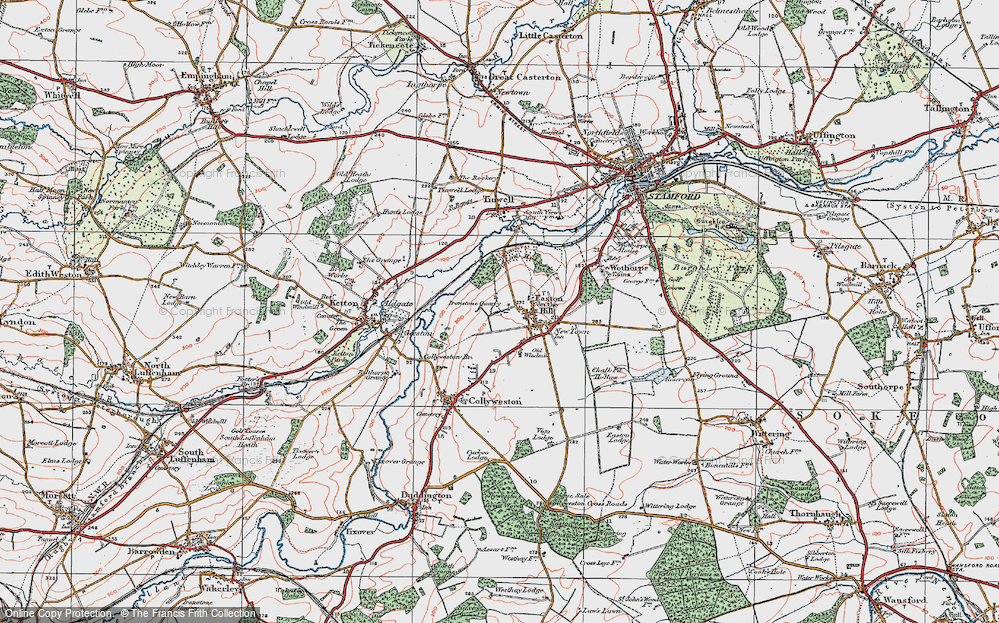 Old Map of Easton on the Hill, 1922 in 1922