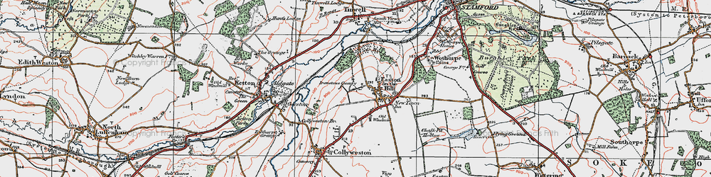 Old map of Easton on the Hill in 1922