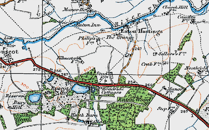 Old map of Eaton Hastings in 1919