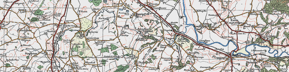 Old map of Eaton Mascott in 1921