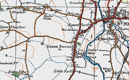 Old map of Eaton Socon in 1919