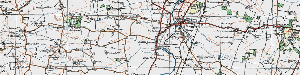 Old map of Eaton Socon in 1919