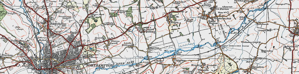 Old map of Ecton Brook in 1919