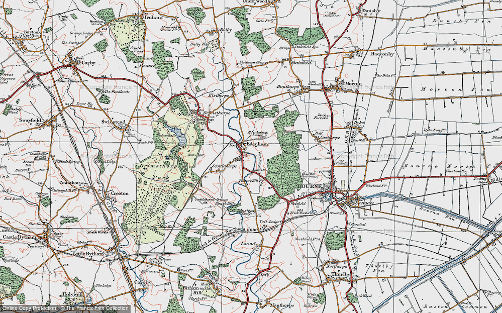 Old Map of Historic Map covering Bourne Wood in 1922