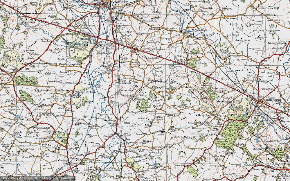 Old Map of Historic Map covering Kingsbury Wood in 1921