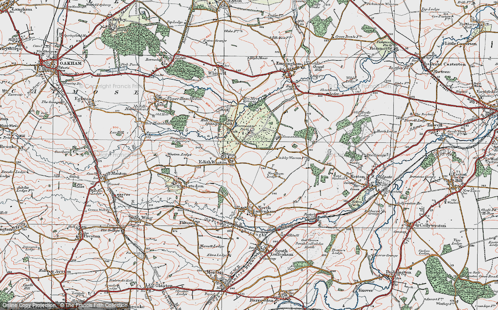 Old Map of Edith Weston, 1922 in 1922