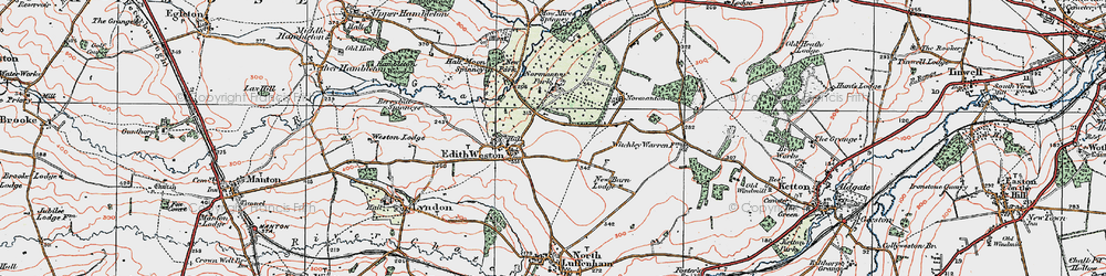 Old map of Edith Weston in 1922