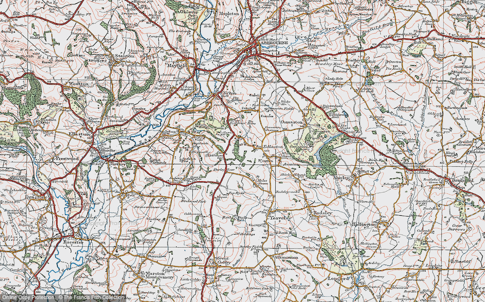 Old Map of Historic Map covering Darley Moor in 1921