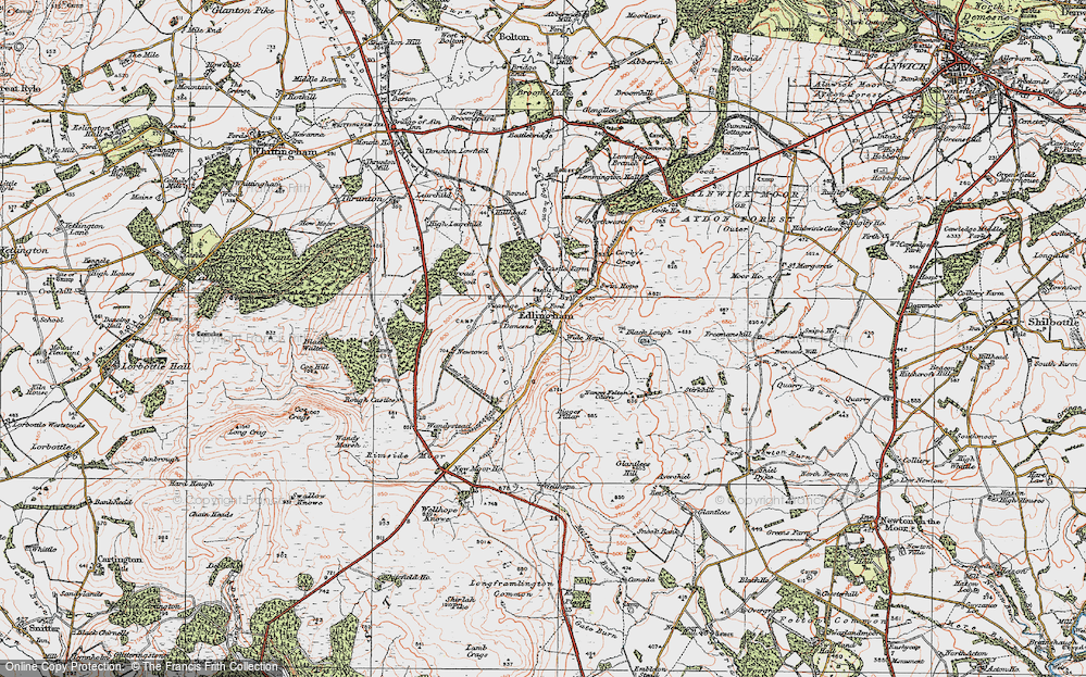 Old Map of Historic Map covering Birsley Wood in 1925