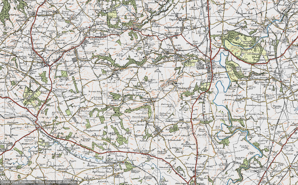 Old Map of Historic Map covering Broomy Holm in 1925