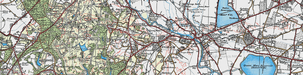 Old map of Egham in 1920