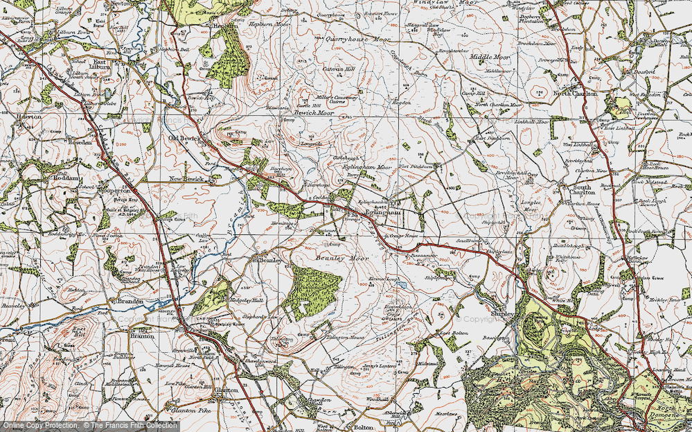 Old Map of Historic Map covering Beanley Moor in 1926