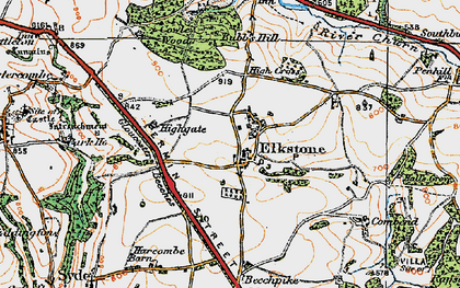 Old map of Elkstone in 1919