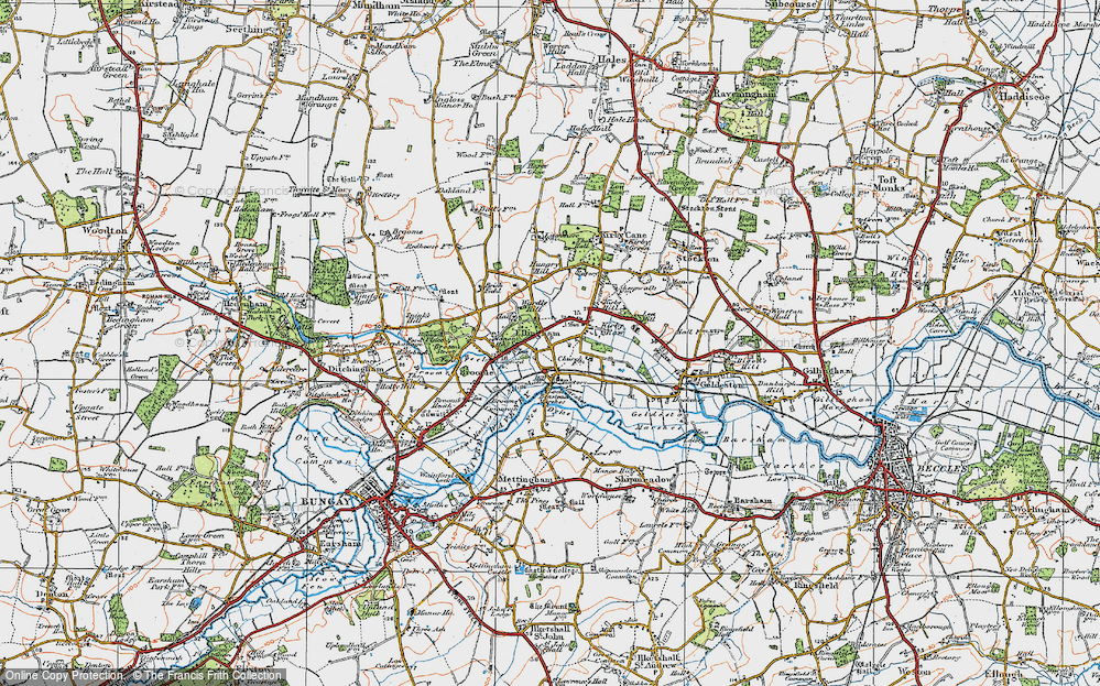 Old Map of Historic Map covering Benstead Marshes in 1921