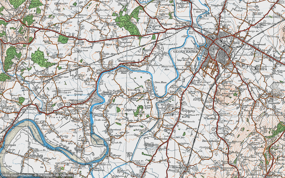 Old Map of Historic Map covering Windmill Hill in 1919