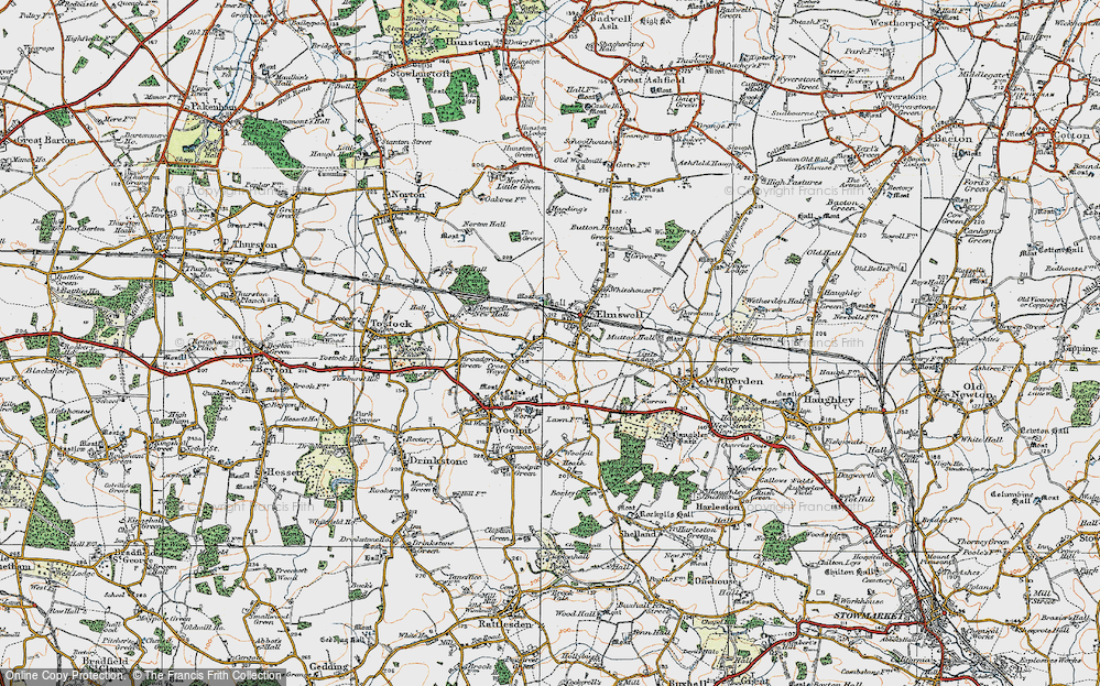 Old Map of Elmswell, 1921 in 1921
