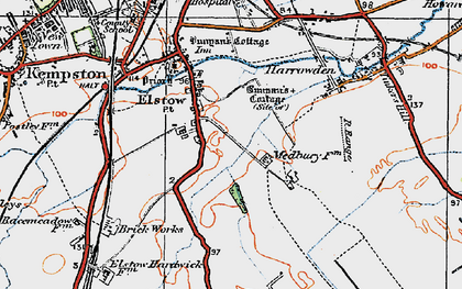 Old map of Elstow in 1919