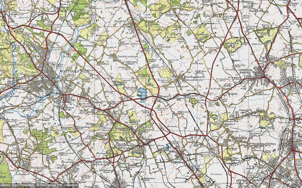 Old Map of Historic Map covering Aldenham Resr in 1920