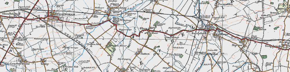Old map of Elton on the Hill in 1921