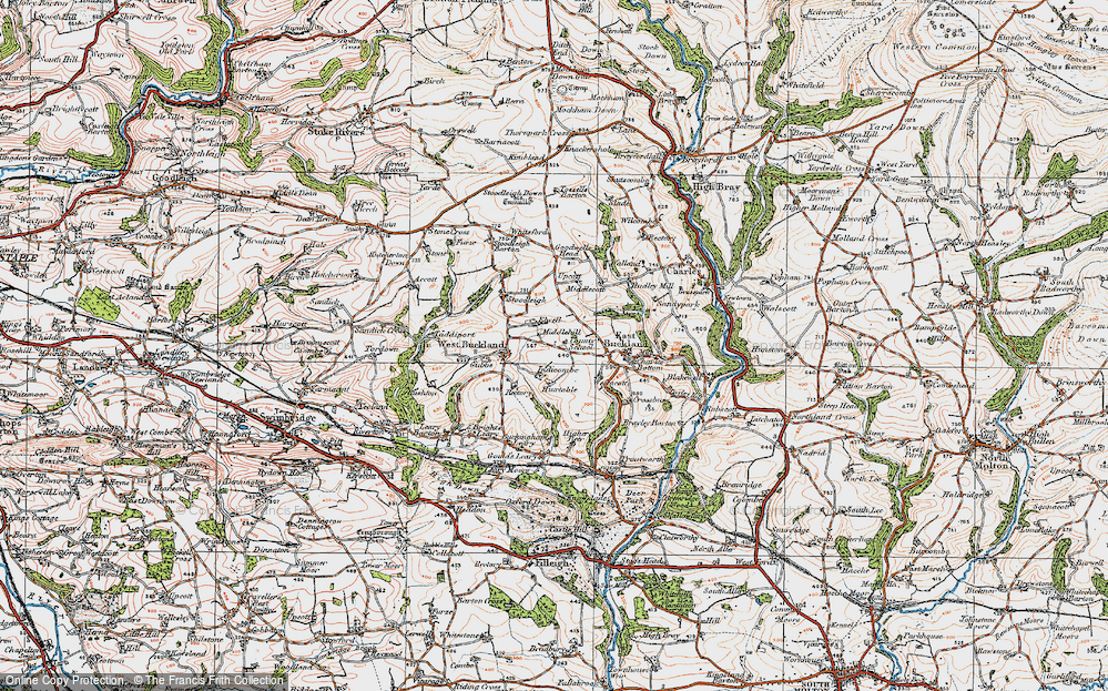 Old Map of Historic Map covering West Buckland School in 1919