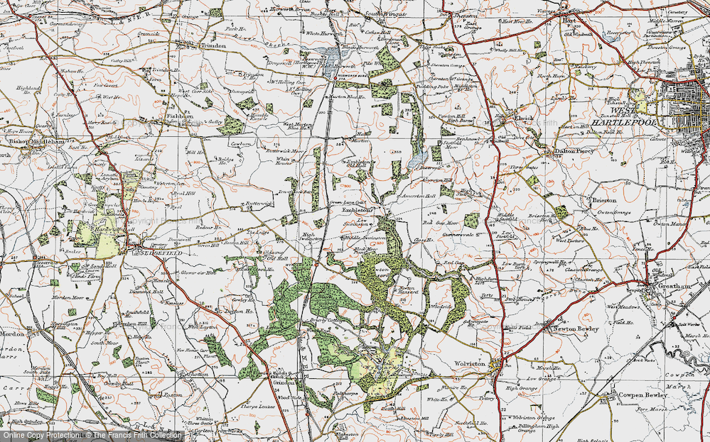 Old Map of Historic Map covering Black Moor Plantn in 1925