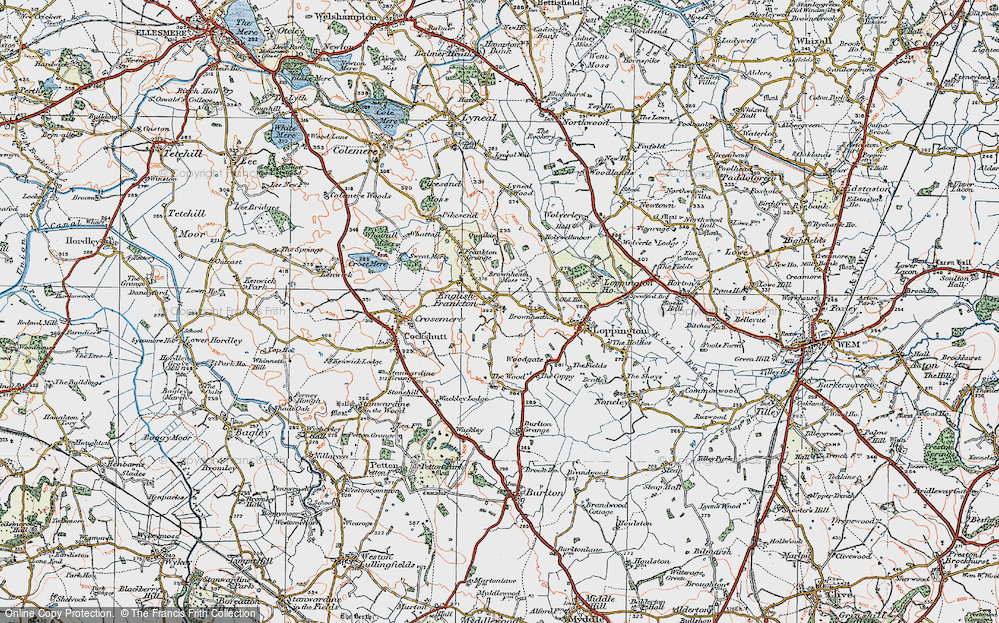 Old Map of Historic Map covering Brownheath Moss in 1921
