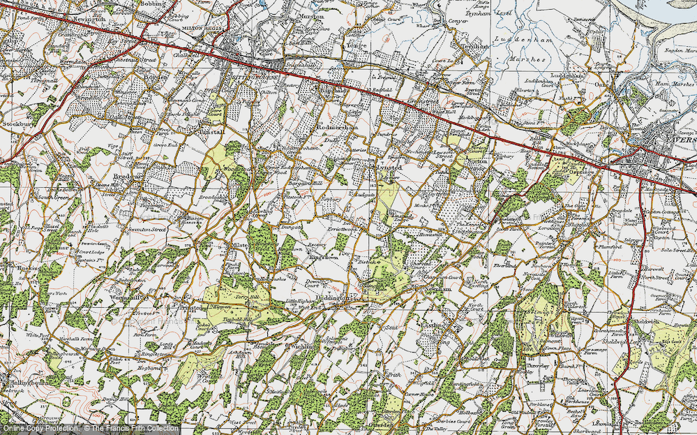 Old Map of Historic Map covering Lynsted Park in 1921
