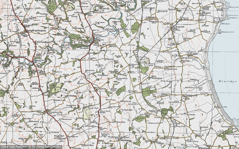 Old Map of Eshott, 1925 in 1925