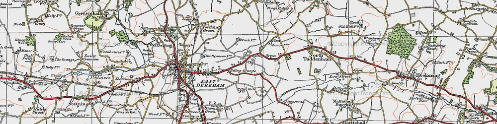 Old map of Etling Green in 1921